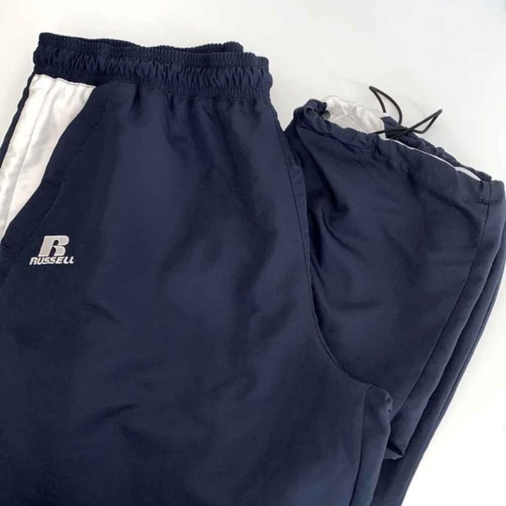 Russell navy blue track wind‎ joggers sweatpants. Size XXL. Front pockets. EUC